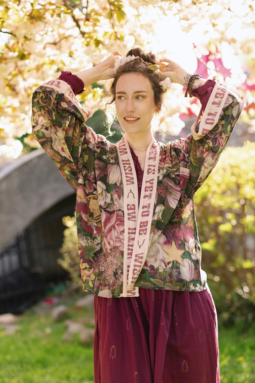 Market of Stars - Make A Wish Floral Cropped Bamboo Kimono w/ Good Luck Charms Kimono