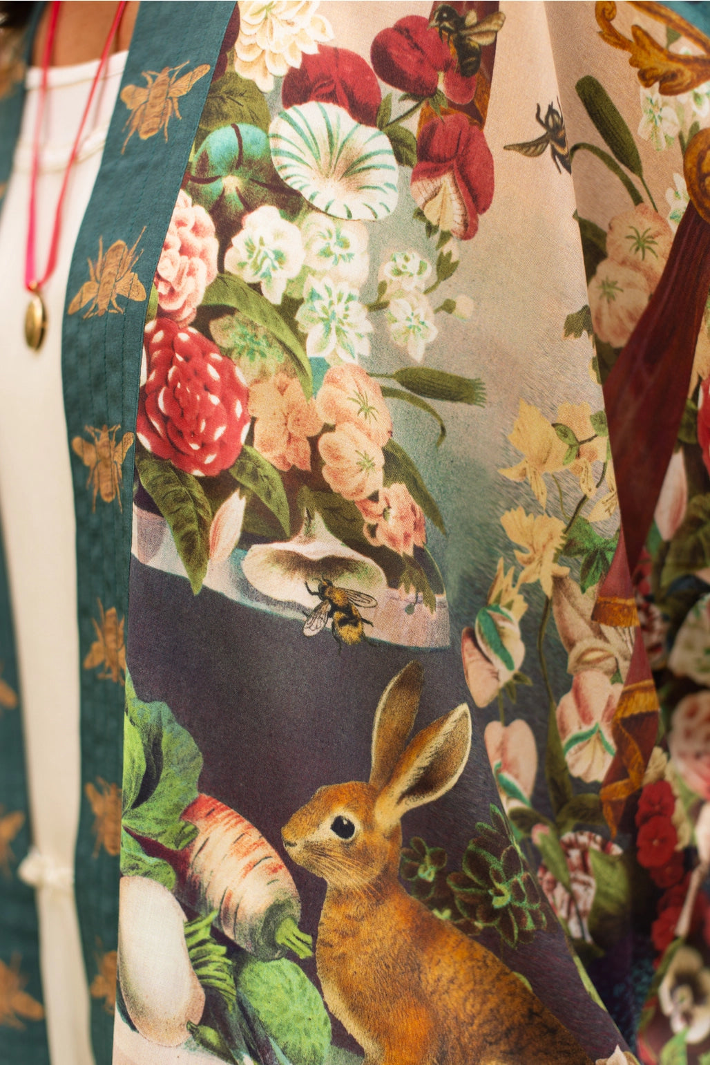 Market of Stars - Stay Gold Floral Bamboo Cropped Kimono with Rabbit & Bees