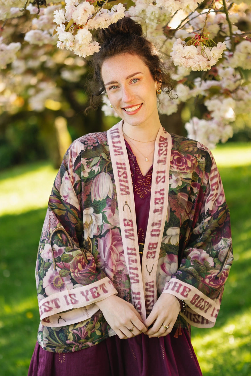 Market of Stars - Make A Wish Floral Cropped Bamboo Kimono w/ Good Luck Charms Kimono