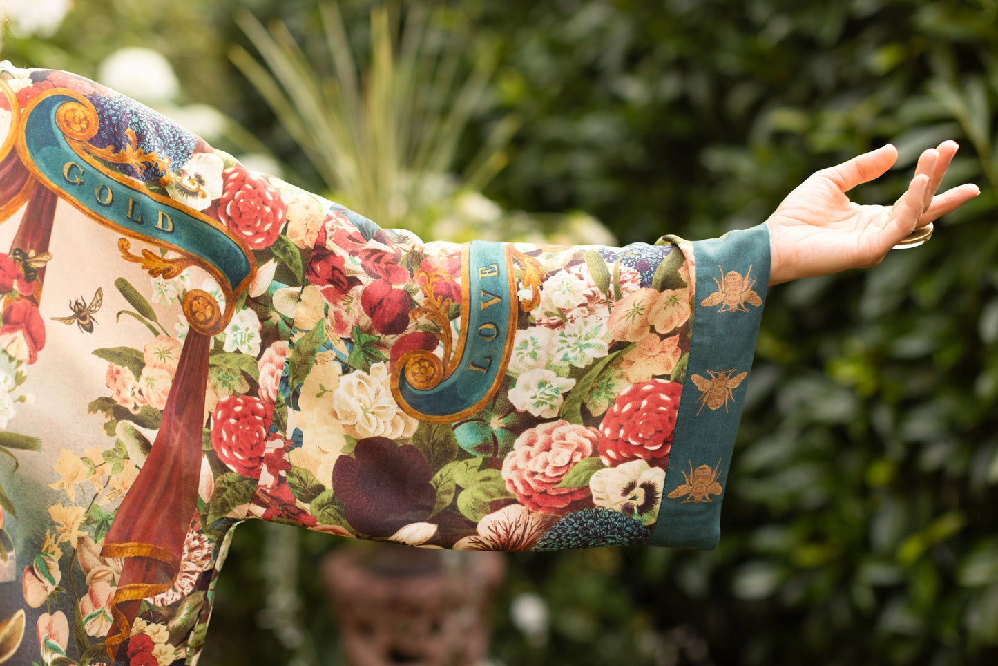 Market of Stars - Stay Gold Floral Bamboo Cropped Kimono with Rabbit & Bees