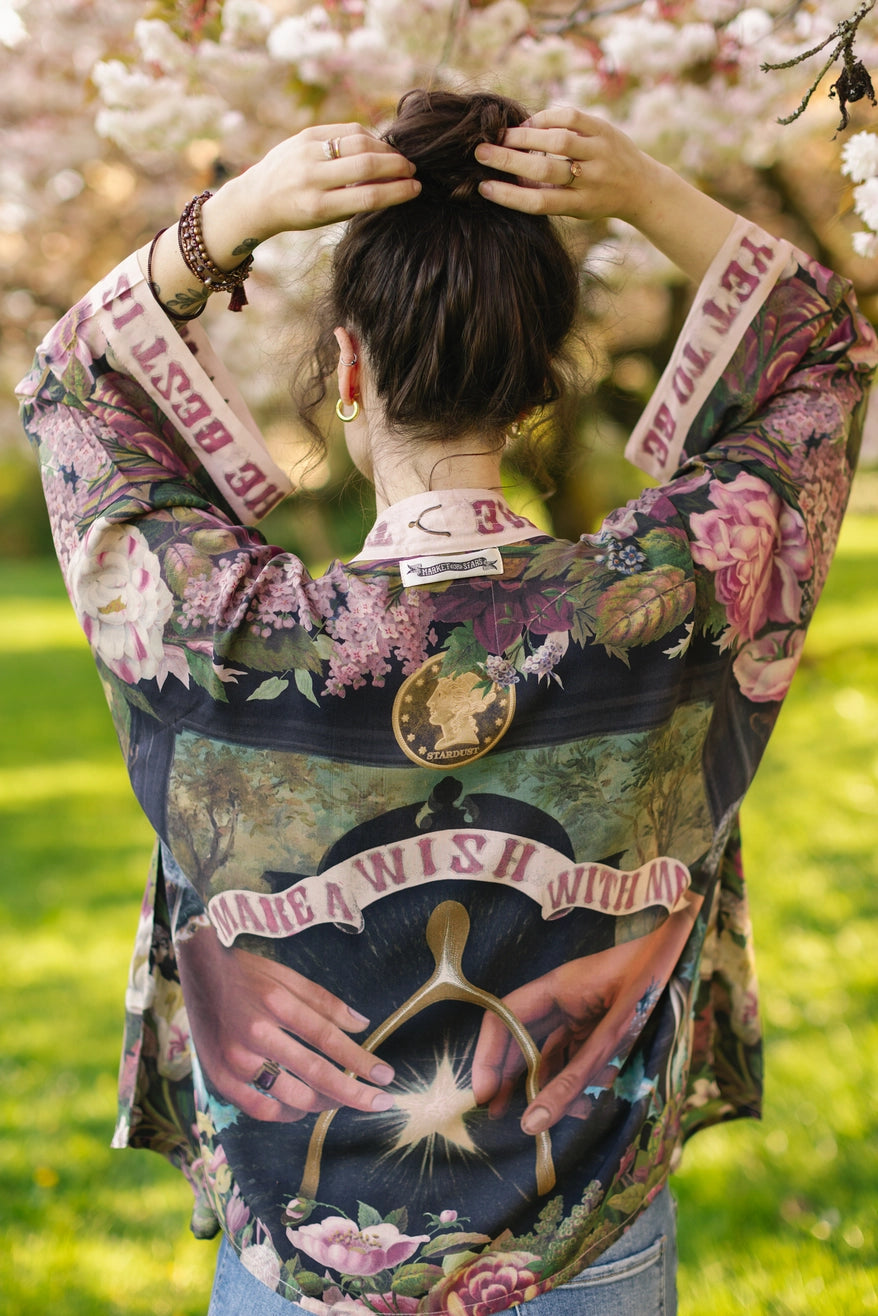 Market of Stars - Make A Wish Floral Cropped Bamboo Kimono w/ Good Luck Charms Kimono