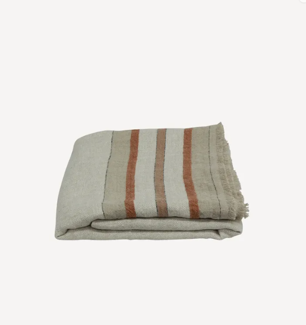 Herringbone Stripe Linen Throw Natural