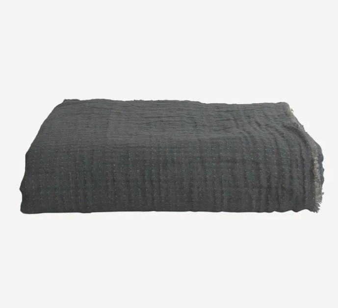 French Country Collections - Textured Cotton Linen Bedspread Blanket