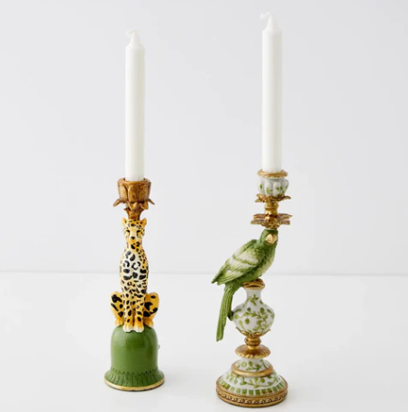 Polly Parrot Resin Candle Holder Green