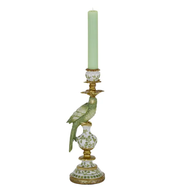 Polly Parrot Resin Candle Holder Green