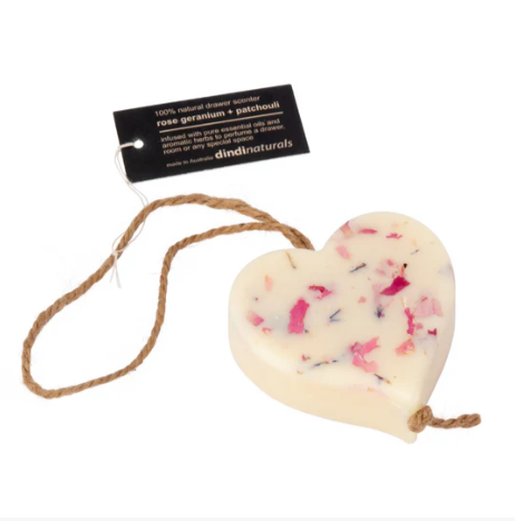 Dindi Naturals - rose geranium wax heart on a rope