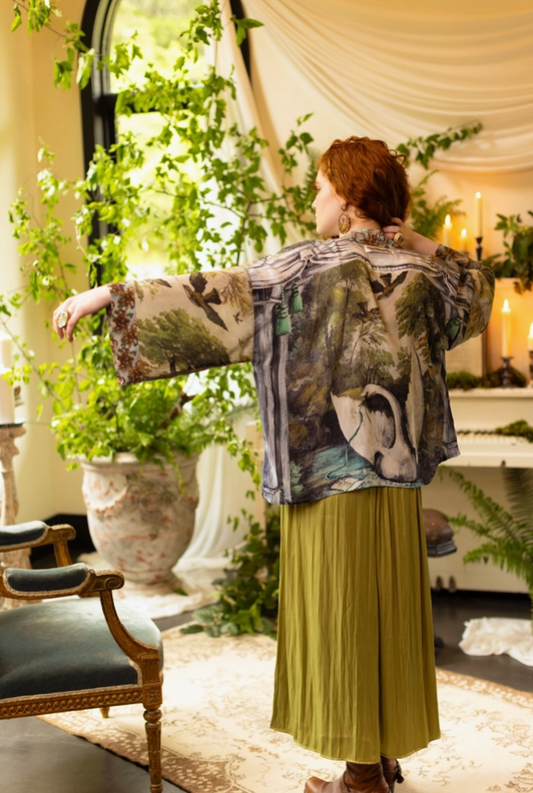 Market of Stars - Theatre of Dreams Cropped Bamboo Kimono with Swan