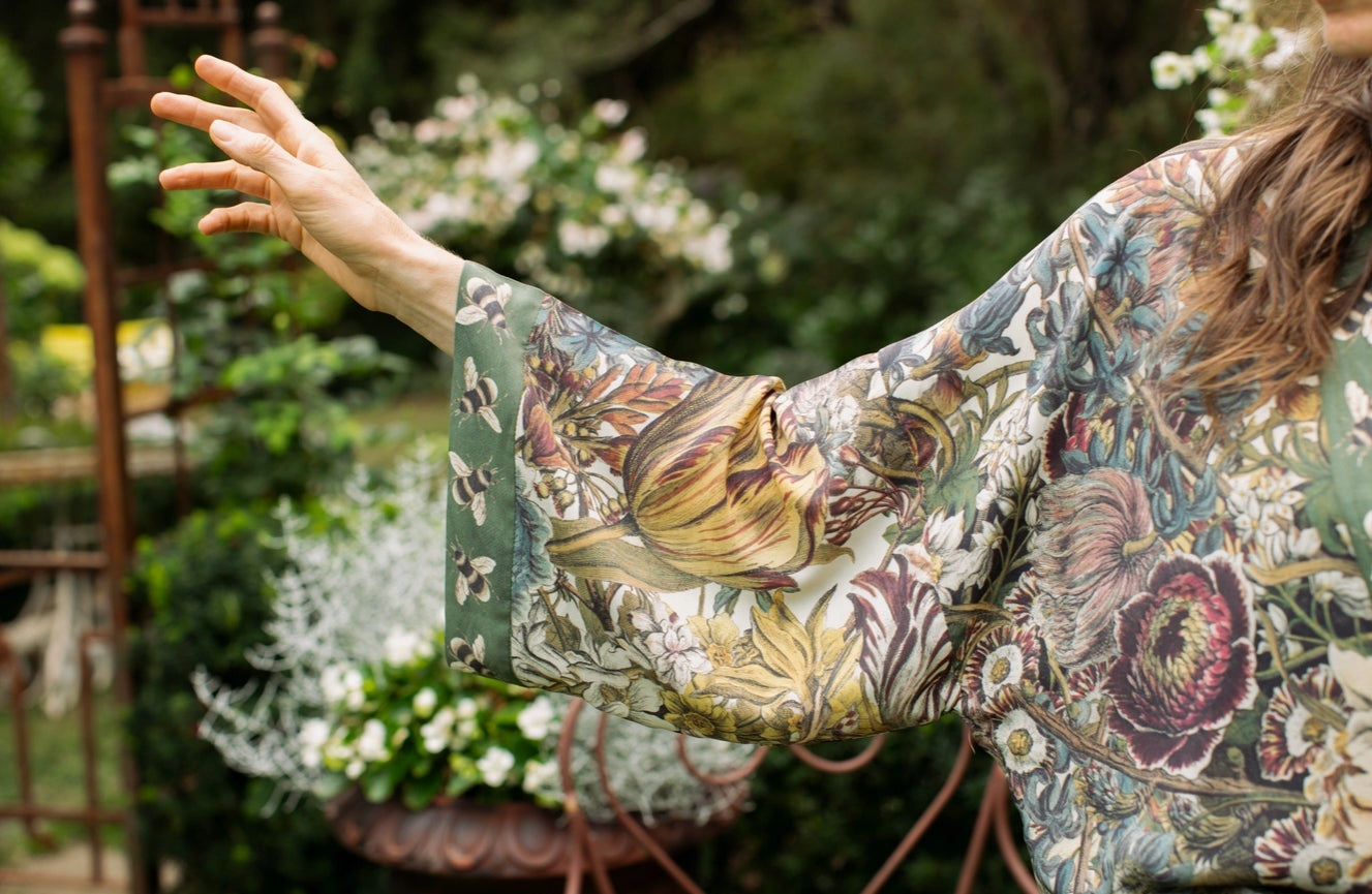 Love Grows Wild Floral Bamboo Cropped Kimono with Bees