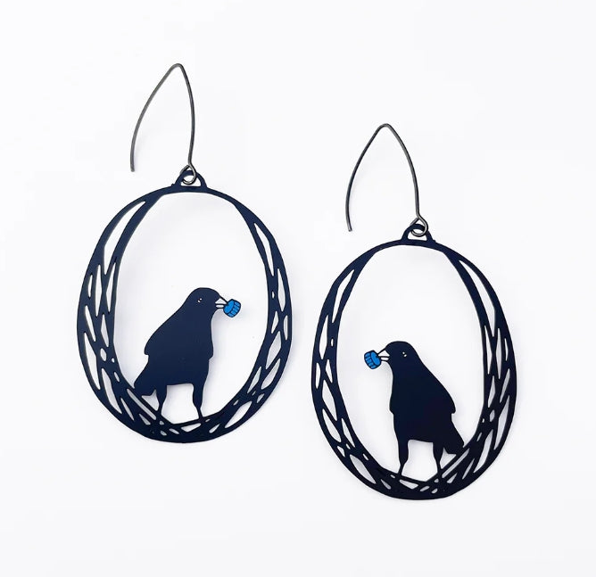 Denz + Co - Bowerbird earrings in Black/Blue