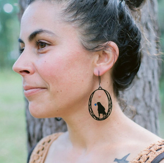 Denz + Co - Bowerbird earrings in Black/Blue